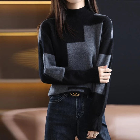 Femme Sweatshirt Pull - Maille Douce - Col Montant - Coupe Décontractée - Manches Longues