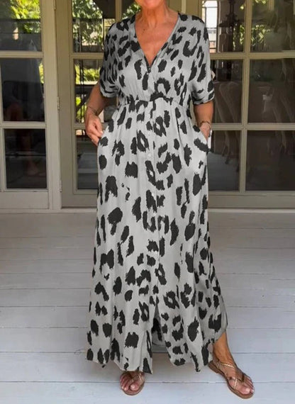 Robe midi femme – Coupe fluide – Motif fleuri – Tissu respirant – Manches nouées