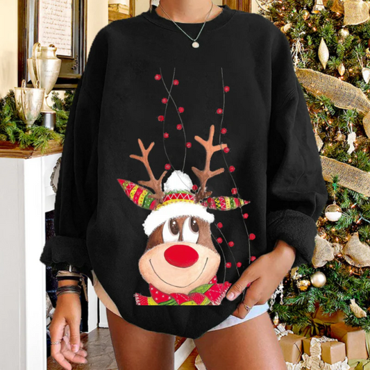 Pull femme – Coupe décontractée – Maille douce – Motif renne festif