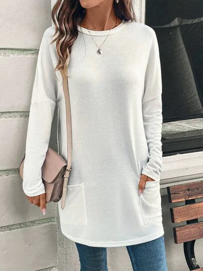 Tunique femme – Coton doux – Coupe ample – Manches longues – Poches avant