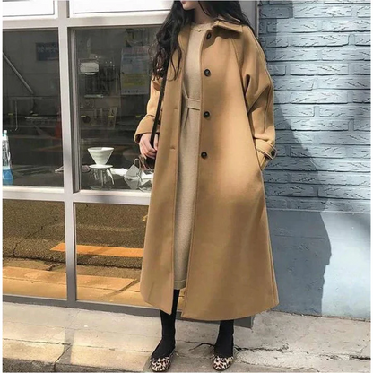 Manteau trench femme – Laine mélangée – Coupe décontractée – Longueur cheville