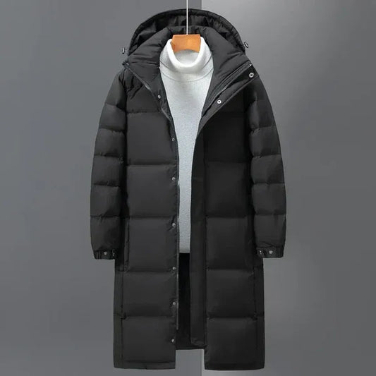 Manteau long homme – Doudoune oversize – Capuche ajustable – Coupe-vent matelassé