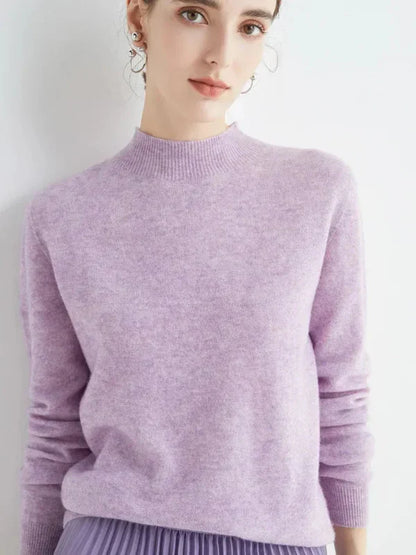 Pull femme – Coupe droite – Laine douce – Manches longues – Col rond côtelé