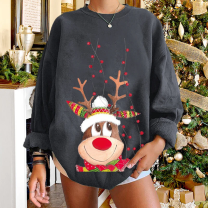 Pull femme – Coupe décontractée – Maille douce – Motif renne festif