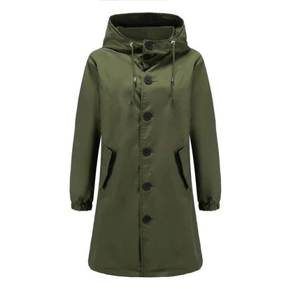 Veste imperméable femme – Coupe ample – Capuche avec cordon – Longueur mi-cuisse
