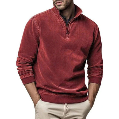 Pull homme – Polaire douce – Coupe droite – Col zippé – Poignets côtelés