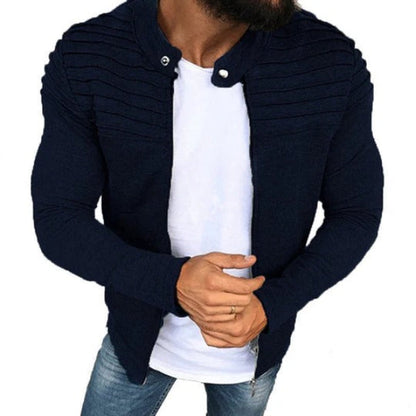 Veste homme – Coupe slim – Coton – Col montant – Détails côtelés – Fermeture zippée