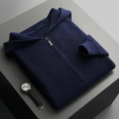 Sweat à capuche zippé homme – Maille laine – Coupe décontractée – Finitions côtelées
