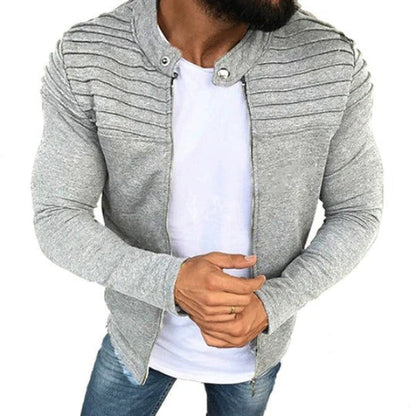 Veste homme – Coupe slim – Coton – Col montant – Détails côtelés – Fermeture zippée