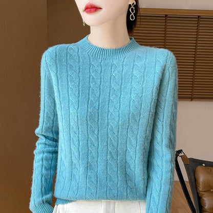 Pull femme – Maille torsadée – Coupe décontractée – Col rond – Manches longues