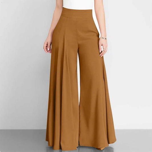 Femme Pantalon - Tissu Tissé - Taille Haute - Large Coupe - Plis Sur Le Devant - Longueur Cheville