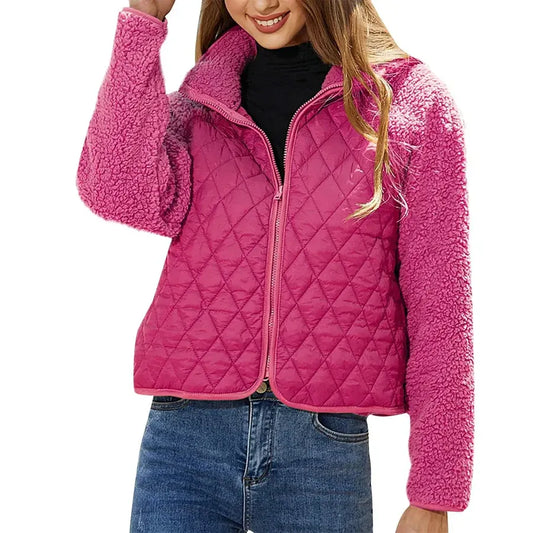 Veste matelassée femme – Coupe décontractée – Manches et col en polaire – Zip frontal
