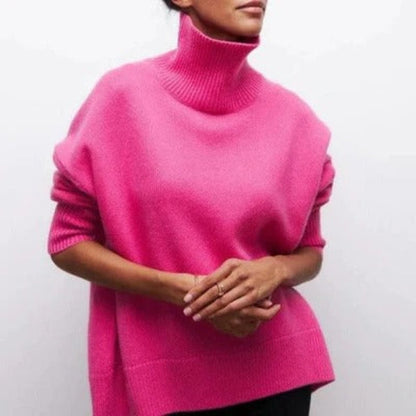 Pull femme col roulé – Laine – Coupe oversize – Poignets et ourlet côtelés