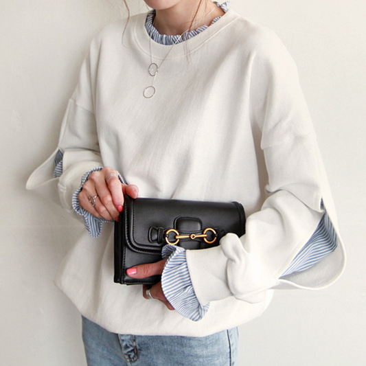Sweatshirt femme – Coupe ample – Manches longues – Col rond – Maille coton douce