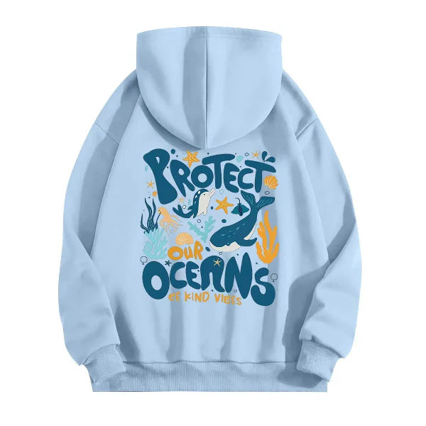 Sweat à Capuche Femme – Coupe Oversize – Toucher Coton – Imprimé Marin Graphique