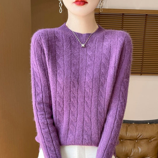 Pull femme – Maille torsadée – Coupe décontractée – Col rond – Manches longues