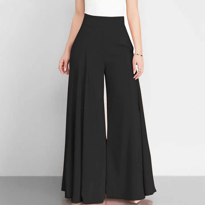 Femme Pantalon - Tissu Tissé - Taille Haute - Large Coupe - Plis Sur Le Devant - Longueur Cheville