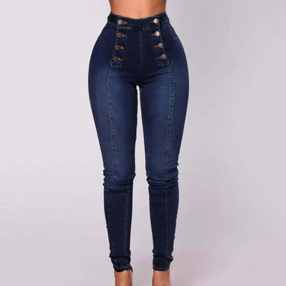 Femme Jean - Denim Extensible - Taille Haute - Coupe Slim - Longueur Cheville