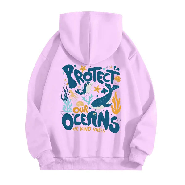 Sweat à Capuche Femme – Coupe Oversize – Toucher Coton – Imprimé Marin Graphique