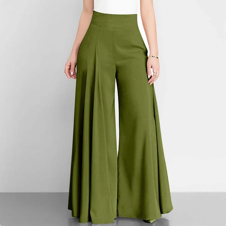 Femme Pantalon - Tissu Tissé - Taille Haute - Large Coupe - Plis Sur Le Devant - Longueur Cheville