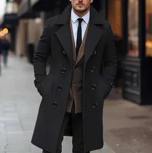 Manteau homme – Coupe ajustée – Laine – Longueur genou – Style croisé formel