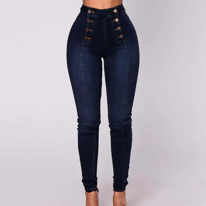 Femme Jean - Denim Extensible - Taille Haute - Coupe Slim - Longueur Cheville