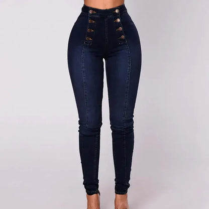Femme Jean - Denim Extensible - Taille Haute - Coupe Slim - Longueur Cheville