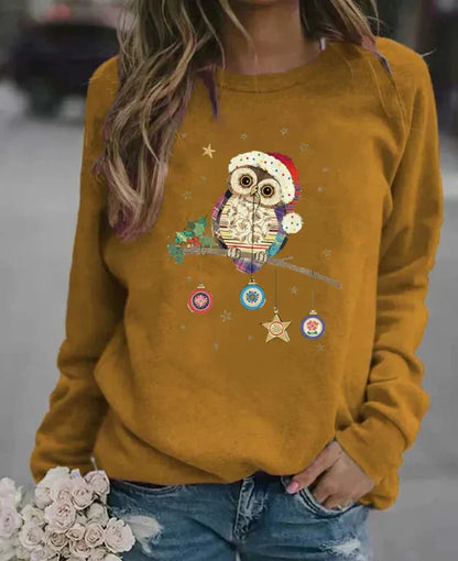 Sweatshirt femme – Coupe décontractée – Coton doux – Manches longues – Motif festif