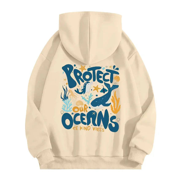 Sweat à Capuche Femme – Coupe Oversize – Toucher Coton – Imprimé Marin Graphique