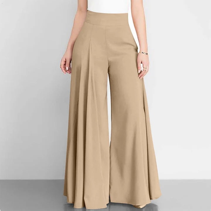 Femme Pantalon - Tissu Tissé - Taille Haute - Large Coupe - Plis Sur Le Devant - Longueur Cheville