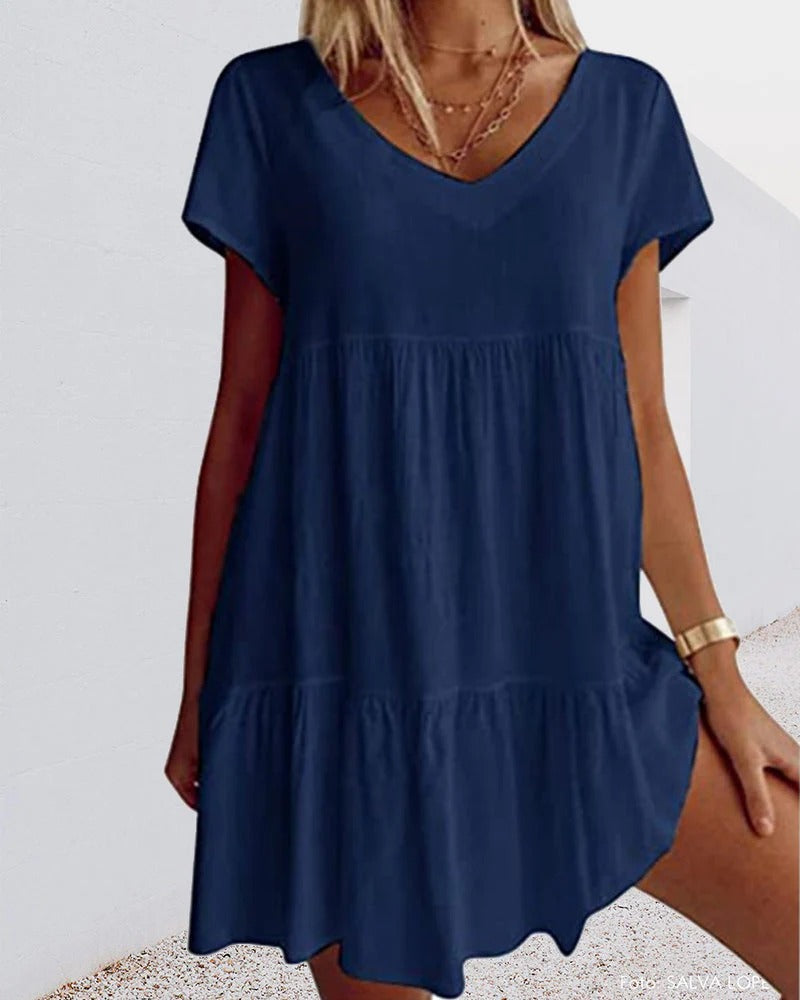 Robe trapèze femme – Tissu respirant – Coupe décontractée – Manches courtes – Col V
