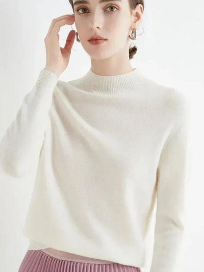 Pull femme – Coupe droite – Laine douce – Manches longues – Col rond côtelé