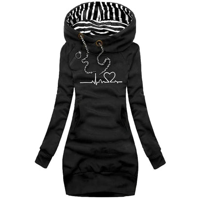 Robe Sweat à Capuche Femme – Coton – Coupe Slim – Mini – Imprimé Graphique