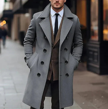 Manteau homme – Coupe ajustée – Laine – Longueur genou – Style croisé formel