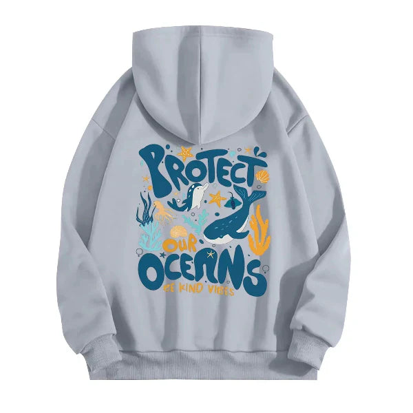 Sweat à Capuche Femme – Coupe Oversize – Toucher Coton – Imprimé Marin Graphique
