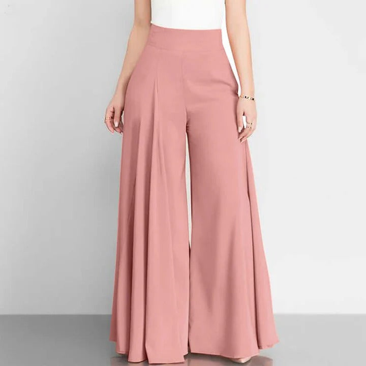 Femme Pantalon - Tissu Tissé - Taille Haute - Large Coupe - Plis Sur Le Devant - Longueur Cheville