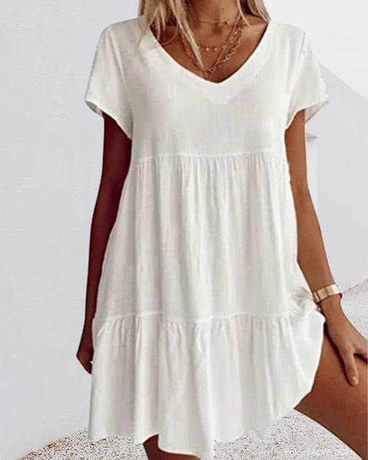 Robe trapèze femme – Tissu respirant – Coupe décontractée – Manches courtes – Col V