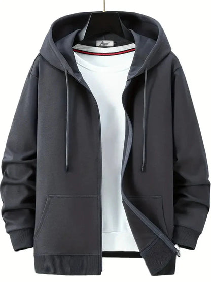 Sweat à capuche zippé homme – Coupe décontractée – Coton – Poches avant – Style casual