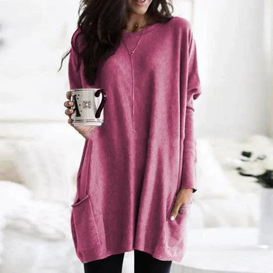 Tunique femme – Coupe oversize – Maille douce – Épaules tombantes – Poches latérales