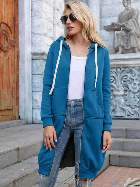 Sweatshirt femme oversize – coton doux – zip frontal – capuche – poches larges