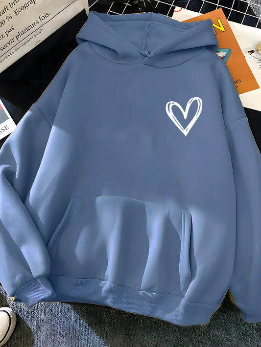 Sweat à capuche femme – Coupe décontractée – Coton – Motif cœur – Poche kangourou