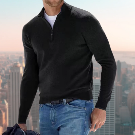 Sweatshirt homme – Coupe droite – Coton doux – Col montant zippé – Style casual