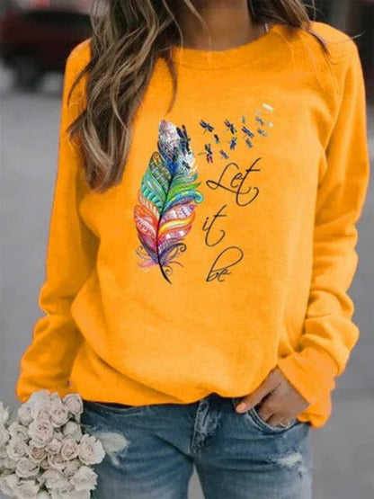 Pull femme – Coupe ample – Coton doux – Motif plume – Manches longues