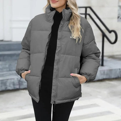 Veste femme matelassée – Coupe décontractée – Col montant – Poignets élastiqués – Zip devant