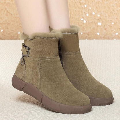 Bottes neige femme – Cuir avec doublure fourrure – Semelle épaisse – Zip côté