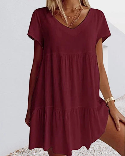 Robe trapèze femme – Tissu respirant – Coupe décontractée – Manches courtes – Col V