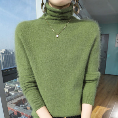 Sweatshirt femme – Coupe décontractée – Laine douce – Col superposé – Poignets côtelés