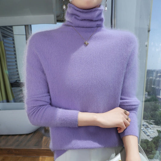 Sweatshirt femme – Coupe décontractée – Laine douce – Col superposé – Poignets côtelés