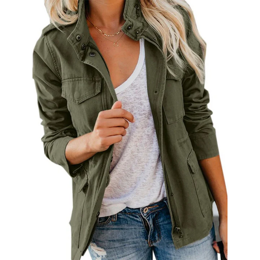Veste femme – Coupe décontractée – Style utilitaire – Coton mélangé – Multi-poches