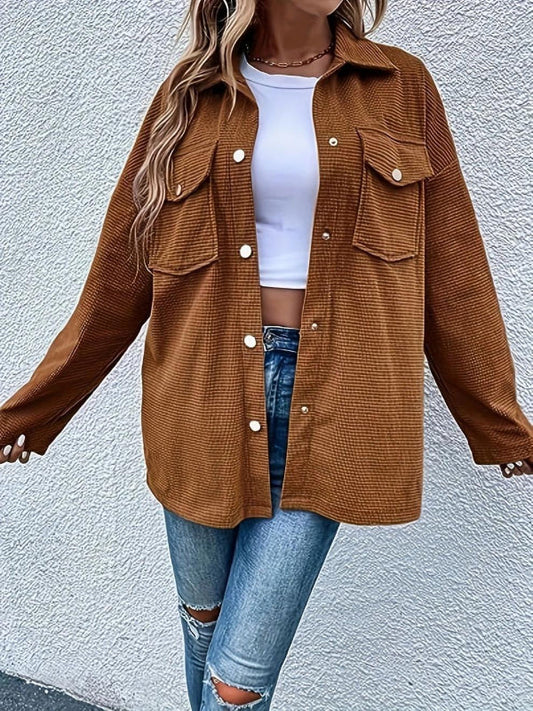 Veste Chemise Femme – Coupe Oversize – Corduroy – Boutonnée – Poches Poitrine
